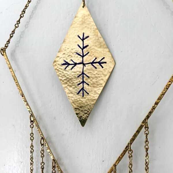 Hammered Brass Diamond Shaped Wall Hanging - Image 3