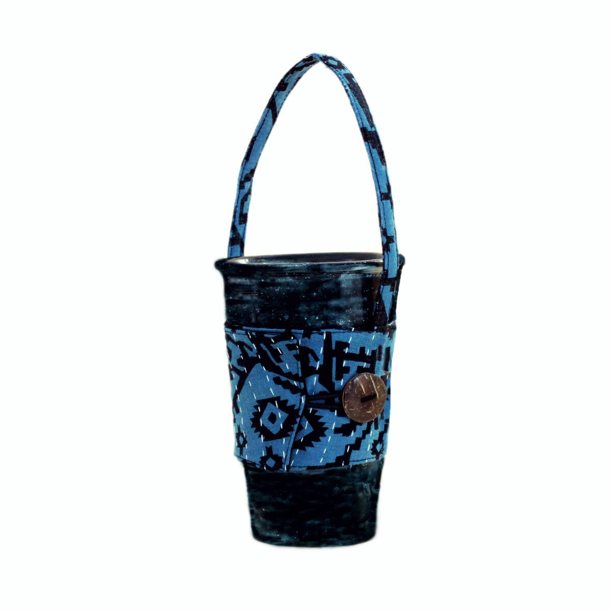 Kantha Reusable Cup Sleeve with Handle | Basha Boutique