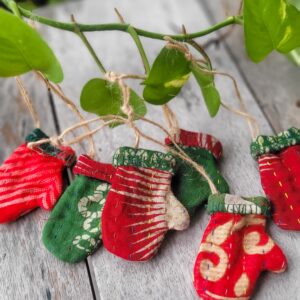 Kantha Mitten Christmas Ornament