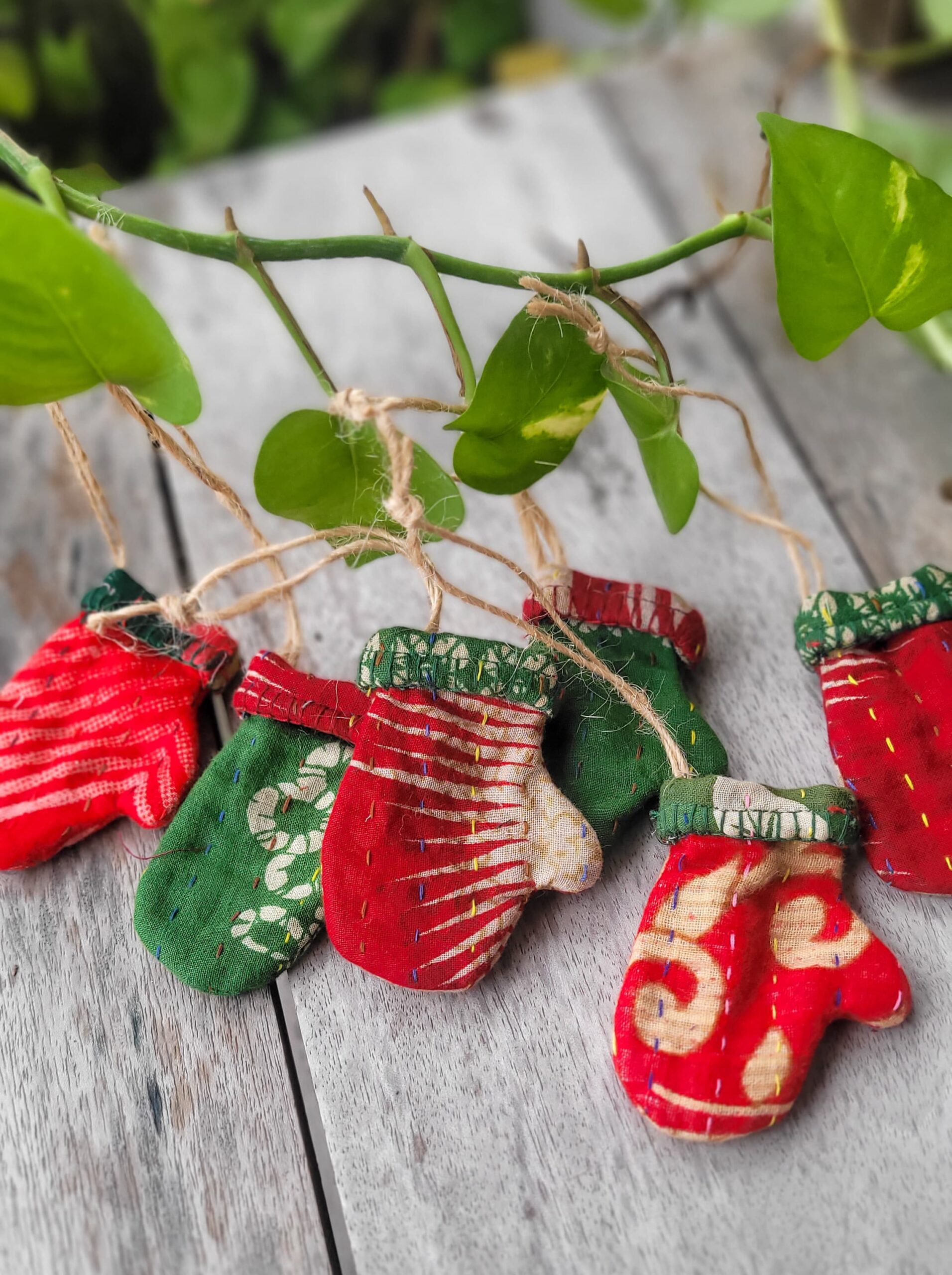 Kantha Mitten Christmas Ornament