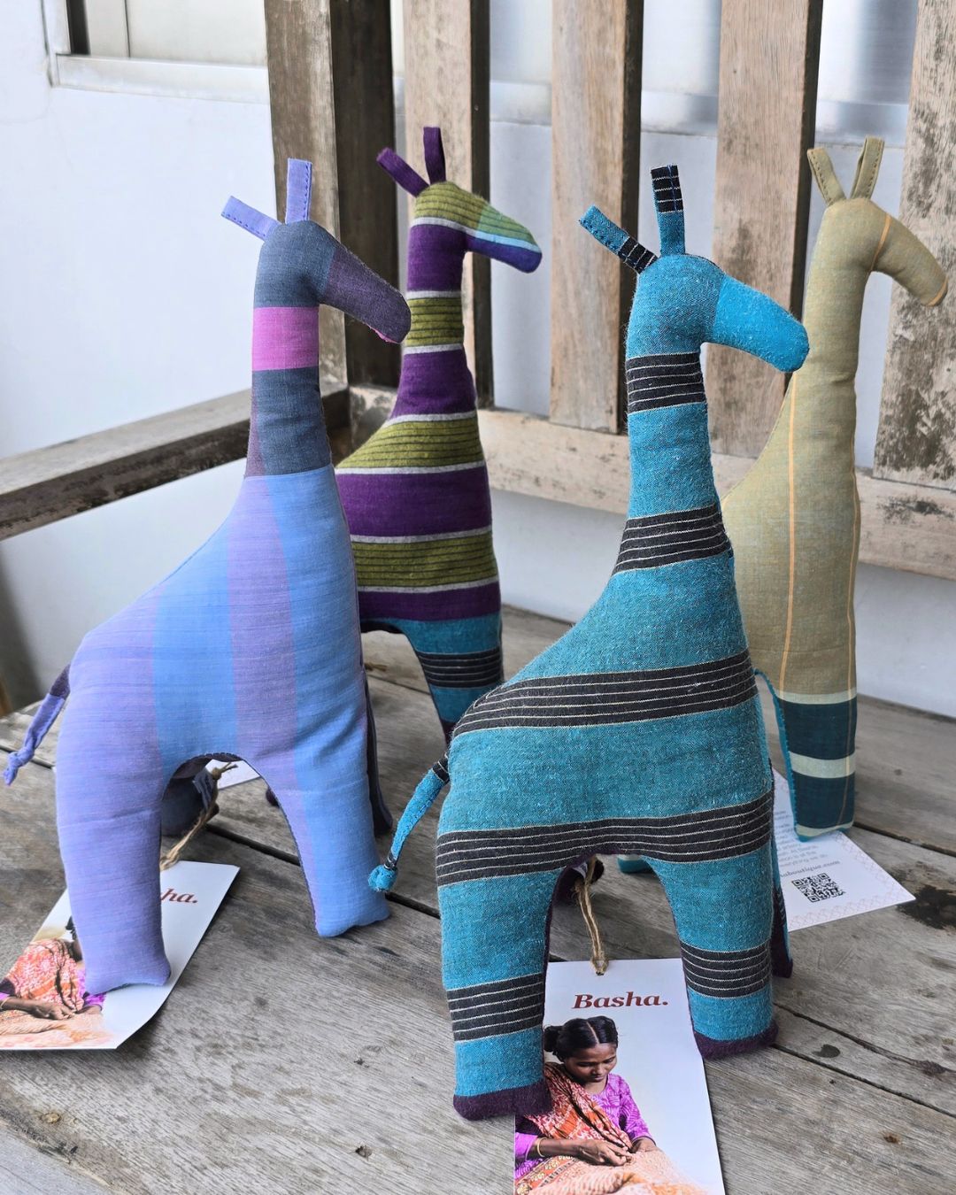 Handstitched Vintage Plaid Cotton Giraffe